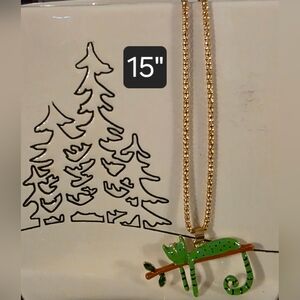 BETSY JOHNSON Green Cat Pendant Necklace